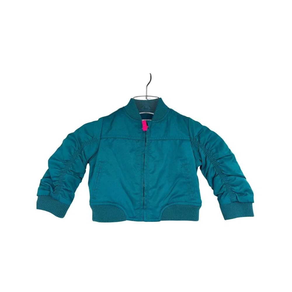 Cat & Jack Baby Teal Bomber Jacket Rainbow Cloud Raindrops 12M Full Zip Fleece